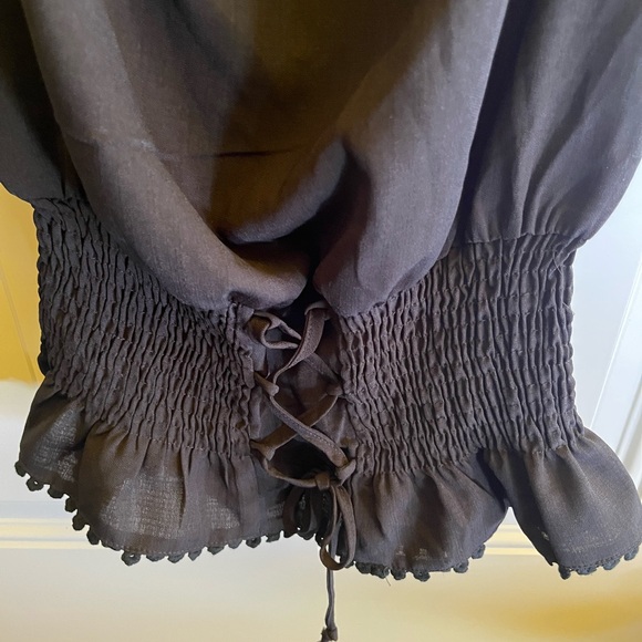 Papermoon Black Smocked Lace-Up Blouse - Picture 2 of 3